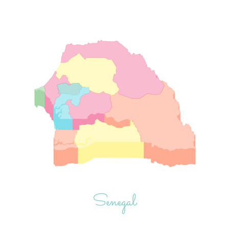 Senegal region map: colorful isometric top view. Detailed map of Senegal regions. Vector illustration.のイラスト素材