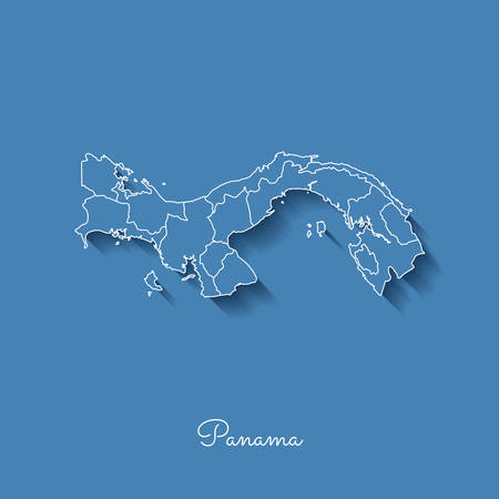 Panama region map: blue with white outline and shadow on blue background. Detailed map of Panama regions. Vector illustration.のイラスト素材