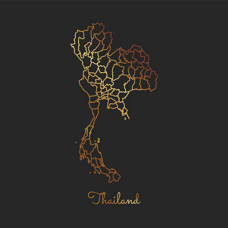 Thailand region map: golden gradient outline on dark background. Detailed map of Thailand regions. Vector illustration.のイラスト素材