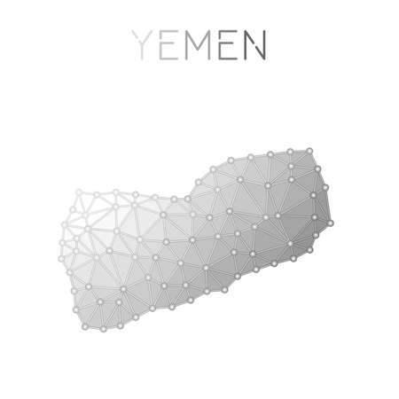 Yemen polygonal vector map, molecular structure country map design. Network connections polygonal Yemen map in geometric style for your infographics.のイラスト素材