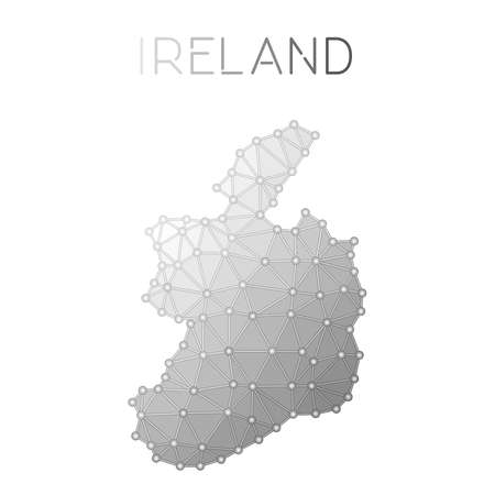 Ireland polygonal vector map. Molecular structure country map design. Network connections polygonal Ireland map in geometric style for your infographics.のイラスト素材
