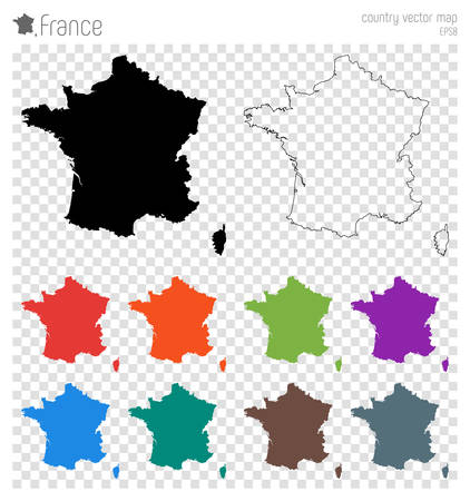 France high detailed map. Country silhouette icon. Isolated France black map outline. Vector illustration.のイラスト素材
