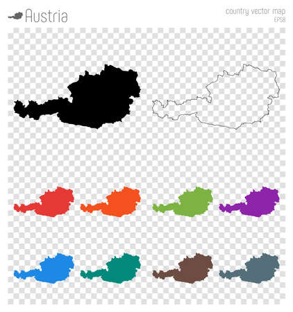 Austria high detailed map. Country silhouette icon. Isolated Austria black map outline. Vector illustration.のイラスト素材