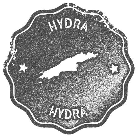 Hydra map vintage stamp. Retro style handmade label, badge or element for travel souvenirs. Grey rubber stamp with island map silhouette. Vector illustration.のイラスト素材