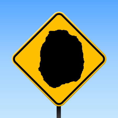 Nevis map on road sign. Square poster with Nevis island map on yellow rhombus road sign vector illustration.のイラスト素材