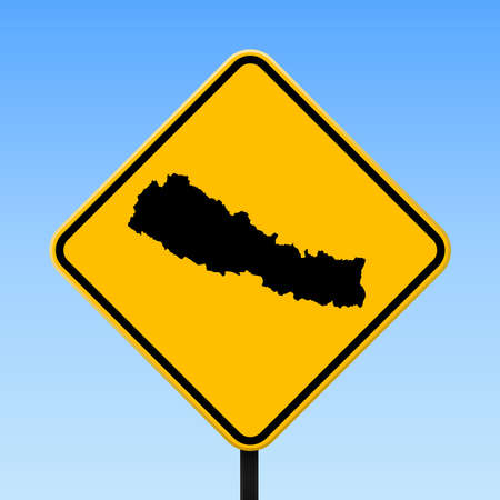 Nepal map on road sign. Square poster with Nepal country map on yellow rhomb road sign. Vector illustration.のイラスト素材
