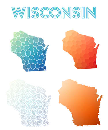 Wisconsin polygonal us state map. Mosaic style maps collection.のイラスト素材
