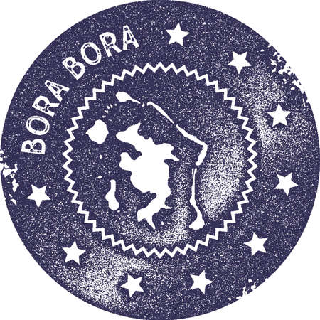 Bora Bora map vintage stamp. Retro style handmade label, badge or element for travel souvenirs. Deep purple rubber stamp with island map silhouette. Vector illustration.のイラスト素材