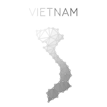 Vietnam polygonal vector map. Molecular structure country map design. Network connections polygonal Vietnam map in geometric style for your infographics.のイラスト素材