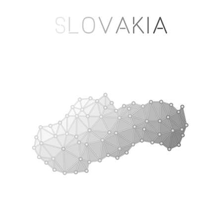 Slovakia polygonal vector map. Molecular structure country map design. Network connections polygonal Slovakia map in geometric style for your infographics.のイラスト素材