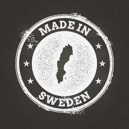 White chalk texture rubber stamp with Sweden map on a school blackboard.のイラスト素材