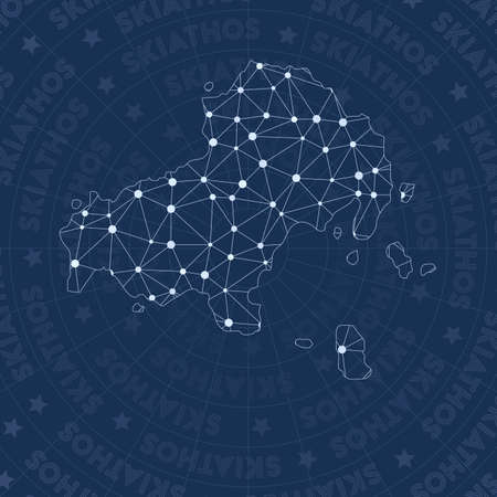 Skiathos network, constellation style island map. Modern space style, modern design. Skiathos network map for infographics or presentation.のイラスト素材