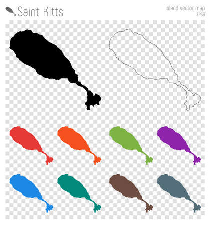 Saint Kitts high detailed map. Island silhouette icon. Isolated Saint Kitts black map outline. Vector illustration.のイラスト素材