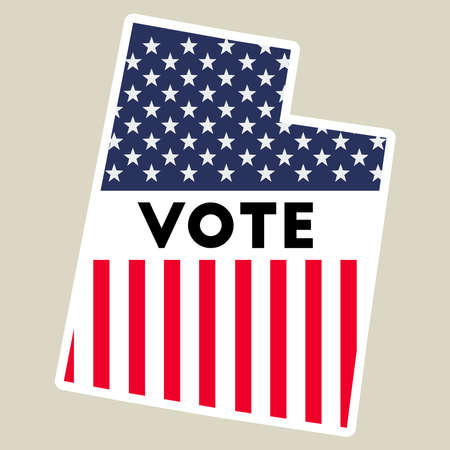 USA presidential election vote sticker. Utah state map outline with US flag sticker vector illustration.のイラスト素材