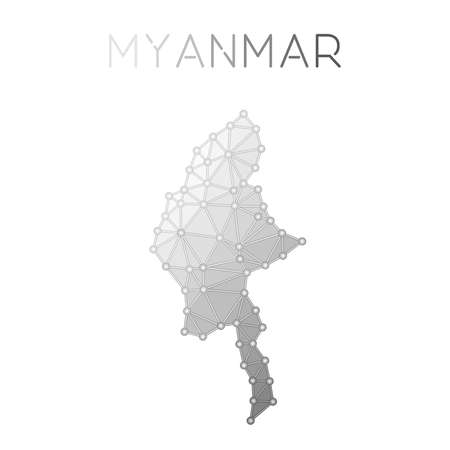 A molecular structure country map of Myanmar in a  polygonal map design and geometric style.のイラスト素材
