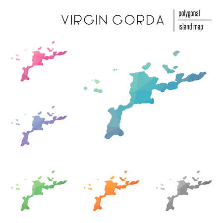 Set of vector polygonal Virgin Gorda maps filled with bright gradient of low poly art. Multicolored island outline in geometric style for your info-graphics.のイラスト素材
