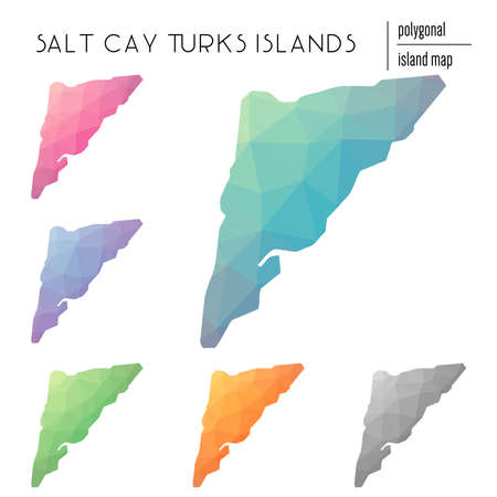 Set of vector polygonal Salt Cay, Turks Islands maps filled with bright gradient of low poly art. Multicolored island outline in geometric style.のイラスト素材