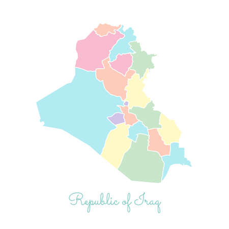 Republic of Iraq region map: colorful with white outline. Detailed map of Republic of Iraq regions. Vector illustration.のイラスト素材