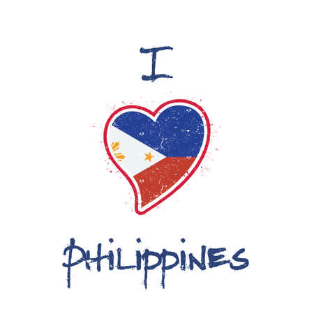 Filipino flag patriotic t-shirt design. Heart shaped national flag Philippines on white background. Vector illustration.のイラスト素材