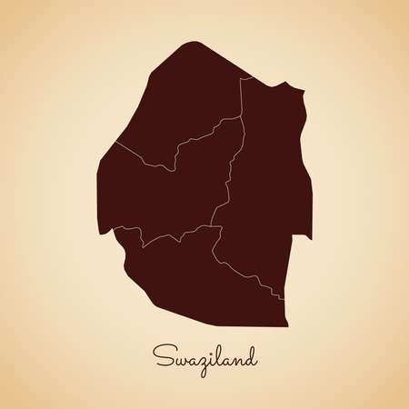 Swaziland region map: retro style brown outline on old paper background. Detailed map of Swaziland regions. Vector illustration.のイラスト素材