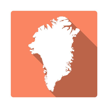 Vector Greenland Map Button. Long Shadow Style Greenland Map Square Icon Isolated on White Background. Flat Orange Country Badge.のイラスト素材
