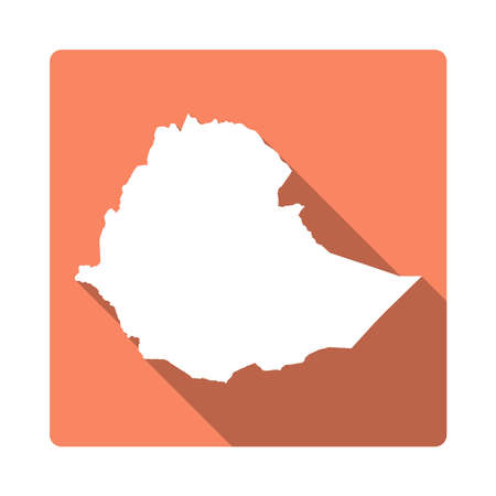 Vector Ethiopia Map Button. Long Shadow Style Ethiopia Map Square Icon Isolated on White Background. Flat Orange Country Badge.のイラスト素材