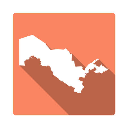 Vector Uzbekistan Map Button. Long Shadow Style Uzbekistan Map Square Icon Isolated on White Background. Flat Orange Country Badge.のイラスト素材