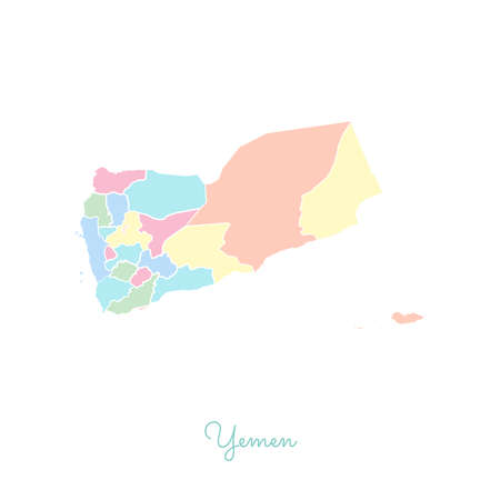 Yemen region map: colorful with white outline. Detailed map of Yemen regions. Vector illustration.のイラスト素材