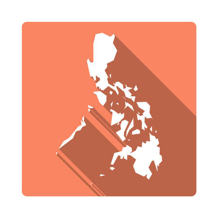 Vector Philippines Map Button. Long Shadow Style Philippines Map Square Icon Isolated on White Background. Flat Orange Country Badge.のイラスト素材