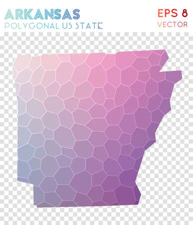 Arkansas polygonal map, mosaic style us state. Sightly low poly style, modern design. Arkansas polygonal map for infographics or presentation.のイラスト素材