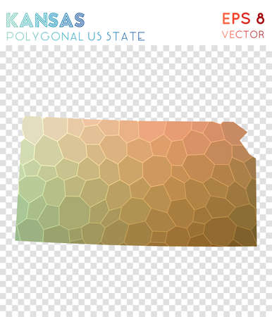 Kansas polygonal map, mosaic style us state. Unique low poly style, modern design. Kansas polygonal map for infographics or presentation.のイラスト素材