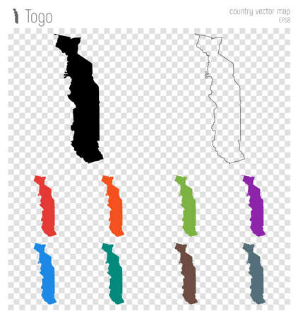 Togo high detailed map. Country silhouette icon. Isolated Togo black map outline. Vector illustration.のイラスト素材