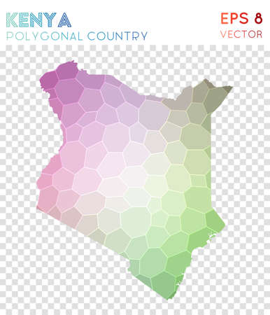 Kenya polygonal map, mosaic style country. Optimal low poly style, modern design. Kenya polygonal map for infographics or presentation.のイラスト素材