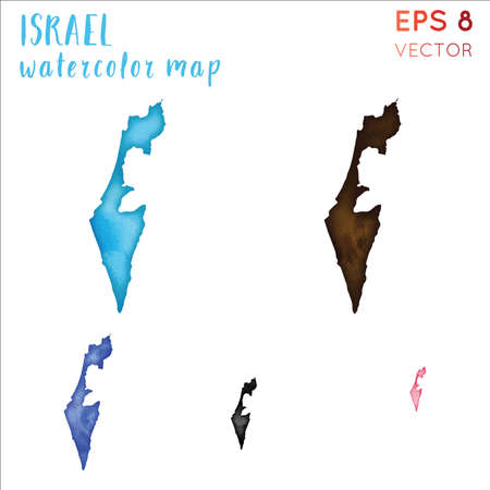Israel watercolor country map. Handpainted watercolor Israel map set. Vector illustration.のイラスト素材