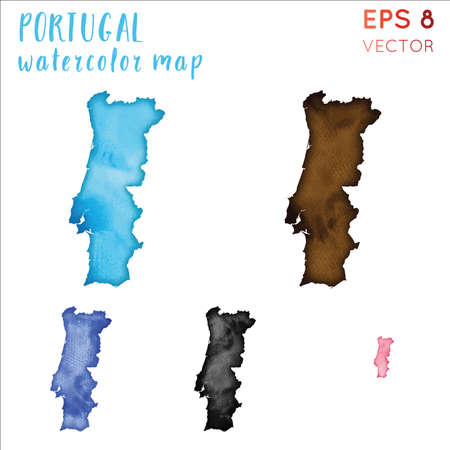 Portugal watercolor country map. Handpainted watercolor Portugal map set. Vector illustration.のイラスト素材