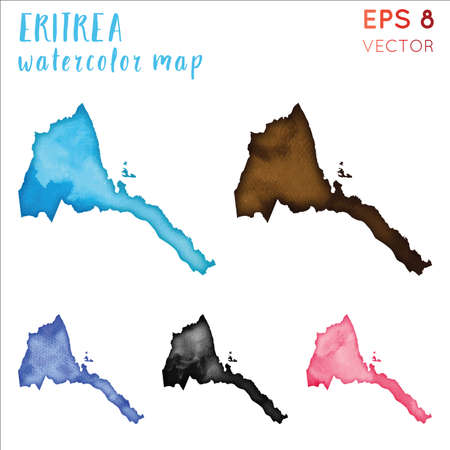 Eritrea watercolor country map. Handpainted watercolor Eritrea map set. Vector illustration.のイラスト素材
