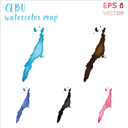 Cebu watercolor island map. Handpainted watercolor Cebu map set. Vector illustration.のイラスト素材