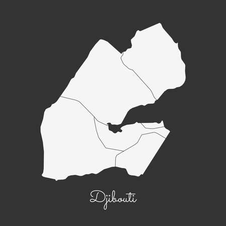 Djibouti region map: white outline on grey background. Detailed map of Djibouti regions. Vector illustration.のイラスト素材