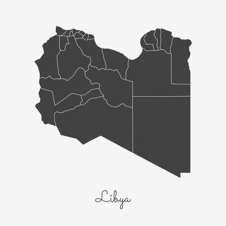 Libya region map: grey outline on white background. Detailed map of Libya regions. Vector illustration.のイラスト素材