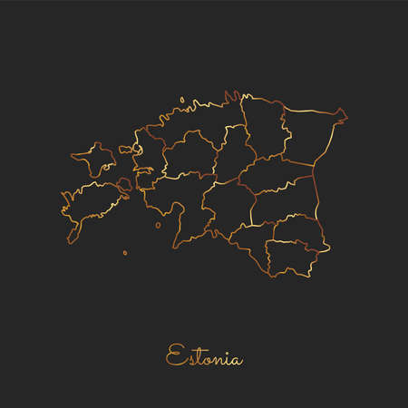 Estonia region map: golden gradient outline on dark background. Detailed map of Estonia regions. Vector illustration.のイラスト素材