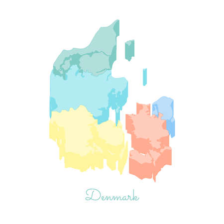 Denmark region map: colorful isometric top view. Detailed map of Denmark regions. Vector illustration.のイラスト素材
