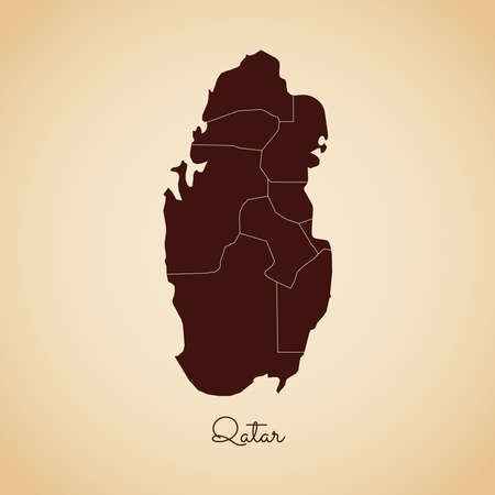 Qatar region map: retro style brown outline on old paper background. Detailed map of Qatar regions. Vector illustration.のイラスト素材