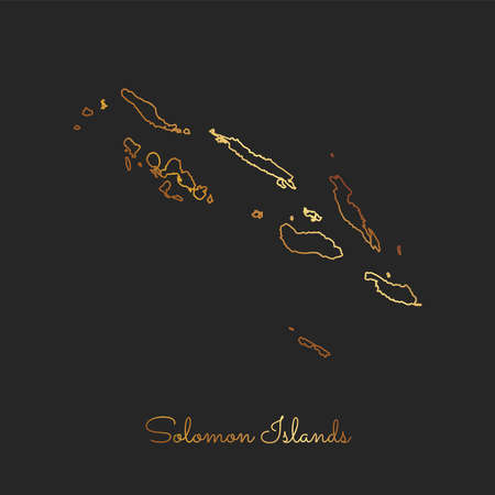 Solomon Islands region map: golden gradient outline on dark background. Detailed map of Solomon Islands regions. Vector illustration.のイラスト素材