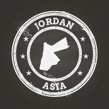 White chalk texture grunge stamp with Hashemite Kingdom of Jordan map on a school blackboard. Grunge rubber seal with country map outline, vector illustration.のイラスト素材