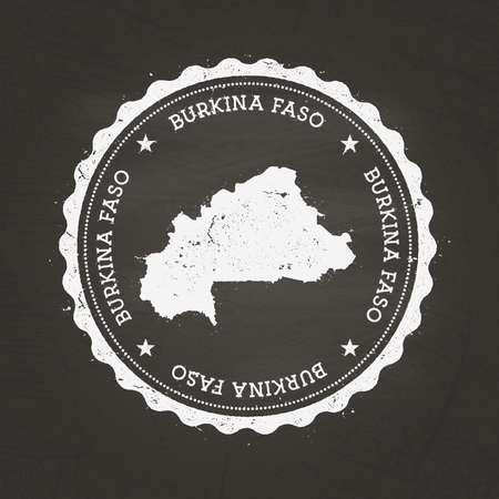 White chalk texture rubber stamp with Burkina Faso map on a school blackboard. Grunge rubber seal with country map outline, vector illustration.のイラスト素材
