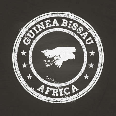 White chalk texture grunge stamp with Republic of Guinea-Bissau map on a school blackboard. Grunge rubber seal with country map outline, vector illustration.のイラスト素材