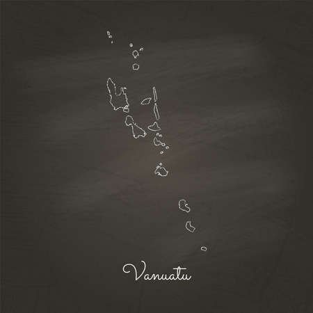 Vanuatu region map: hand drawn with white chalk on school blackboard texture. Detailed map of Vanuatu regions. Vector illustration.のイラスト素材