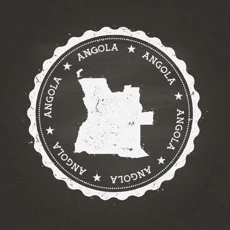 White chalk texture rubber stamp with People's Republic of Angola map on a school blackboard. Grunge rubber seal with country map outline, vector illustration.のイラスト素材