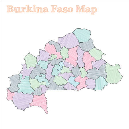Burkina Faso hand-drawn map. Colourful sketchy country outline. Beautiful Burkina Faso map with provinces. Vector illustration.のイラスト素材