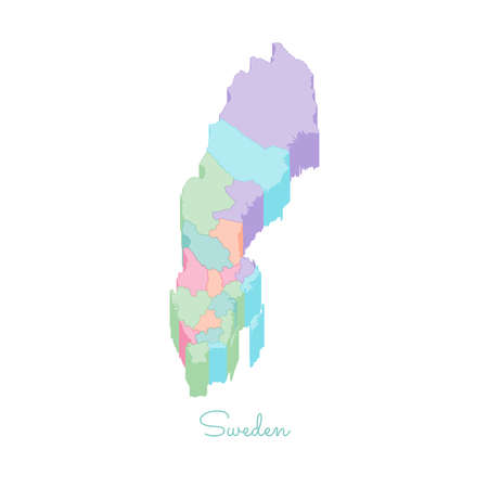 Sweden region map: colorful isometric top view. Detailed map of Sweden regions. Vector illustration.のイラスト素材